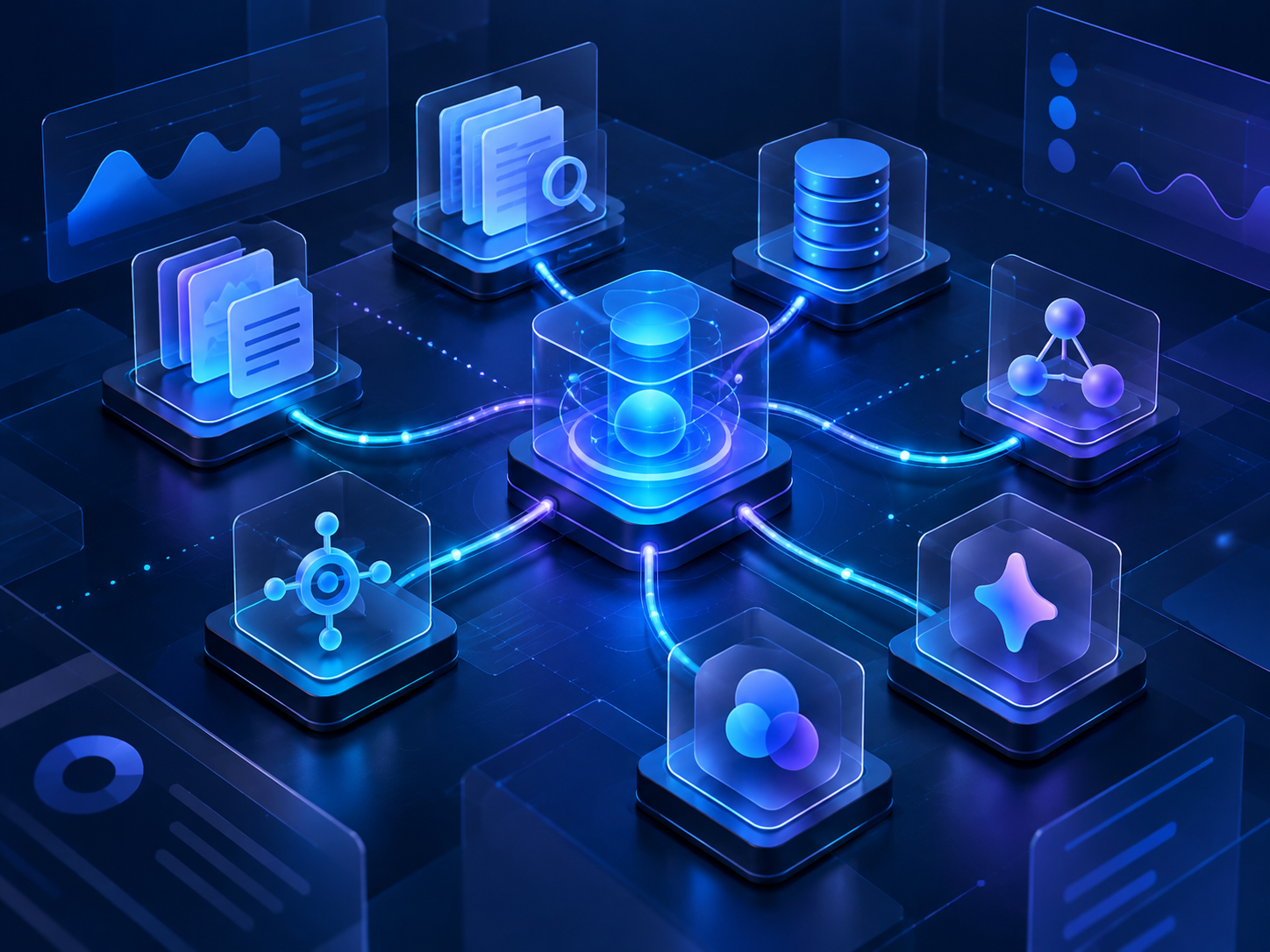 Visualización de una plataforma modular de agentes de inteligencia artificial